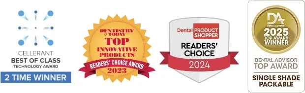 omnichroma-award-badges-2026-05 Tokuyama Dental America Ominchroma awards.